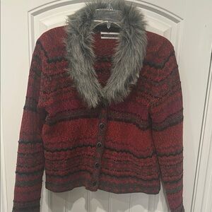 Amanda Smith Red Sweater with Detachable Faux Fur Collar